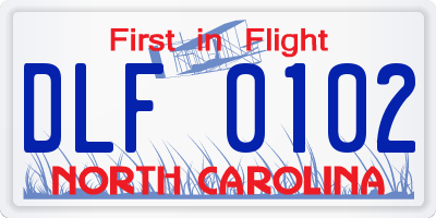 NC license plate DLF0102