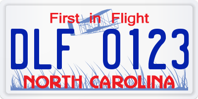 NC license plate DLF0123
