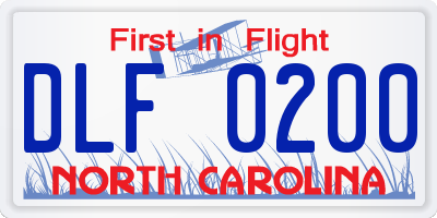 NC license plate DLF0200