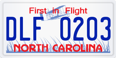 NC license plate DLF0203