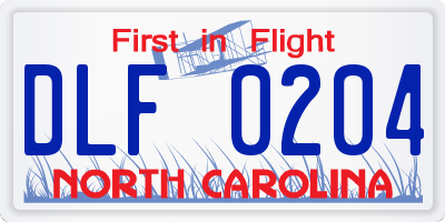 NC license plate DLF0204