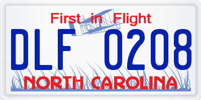 NC license plate DLF0208