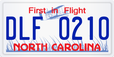 NC license plate DLF0210