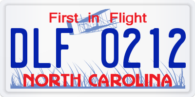 NC license plate DLF0212
