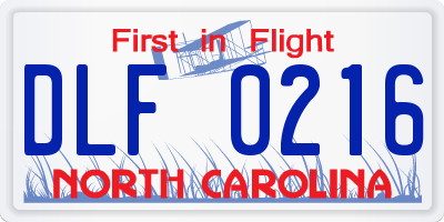 NC license plate DLF0216