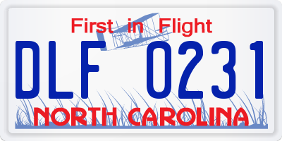 NC license plate DLF0231