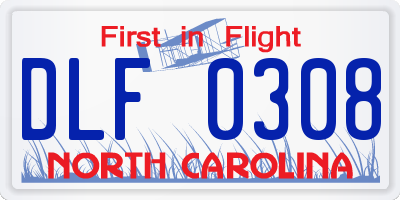 NC license plate DLF0308