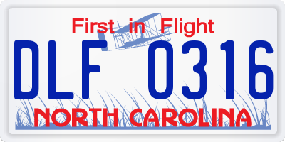 NC license plate DLF0316