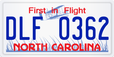 NC license plate DLF0362