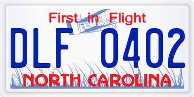 NC license plate DLF0402