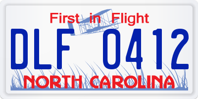 NC license plate DLF0412