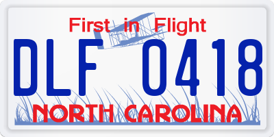 NC license plate DLF0418