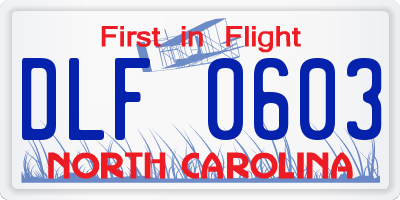NC license plate DLF0603