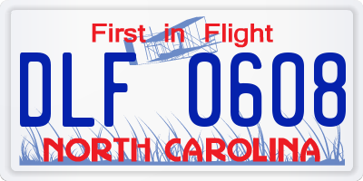 NC license plate DLF0608