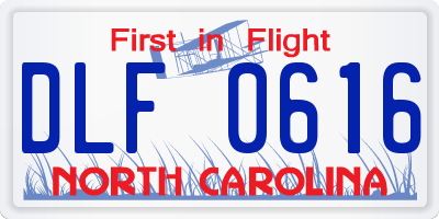 NC license plate DLF0616