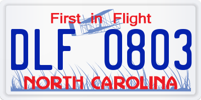 NC license plate DLF0803