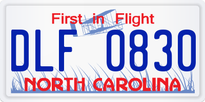 NC license plate DLF0830
