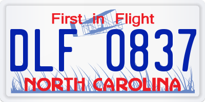 NC license plate DLF0837