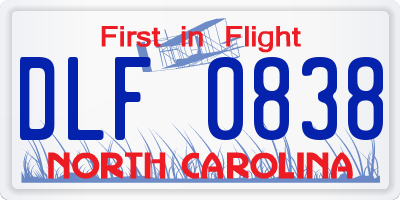 NC license plate DLF0838