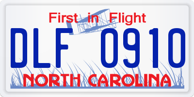 NC license plate DLF0910