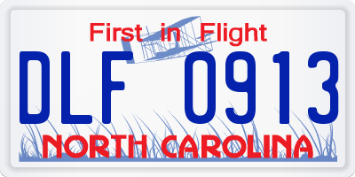 NC license plate DLF0913