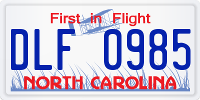 NC license plate DLF0985