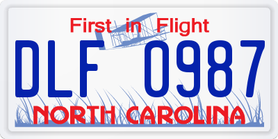 NC license plate DLF0987