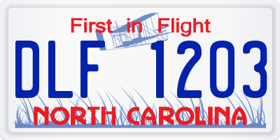NC license plate DLF1203