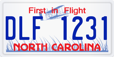 NC license plate DLF1231