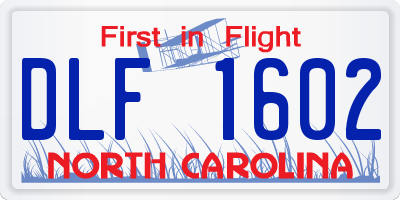NC license plate DLF1602