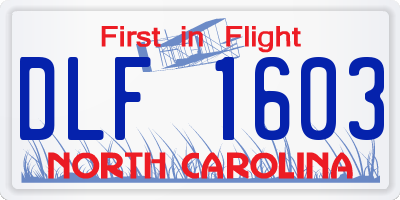 NC license plate DLF1603