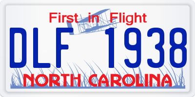 NC license plate DLF1938