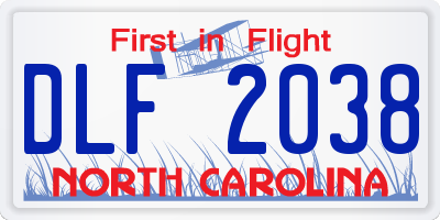 NC license plate DLF2038