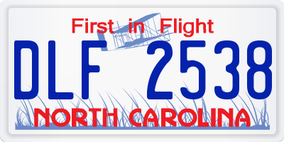NC license plate DLF2538