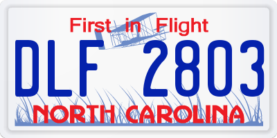 NC license plate DLF2803
