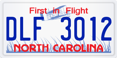 NC license plate DLF3012