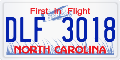 NC license plate DLF3018