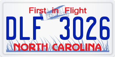 NC license plate DLF3026