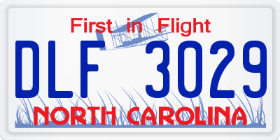 NC license plate DLF3029