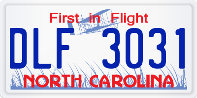 NC license plate DLF3031