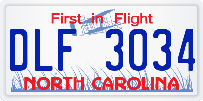 NC license plate DLF3034