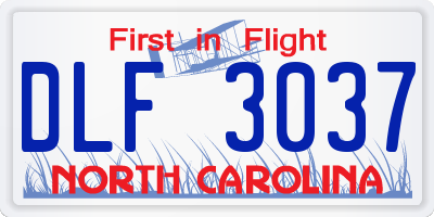 NC license plate DLF3037