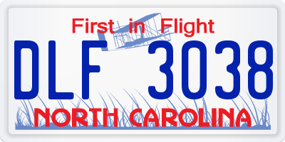 NC license plate DLF3038