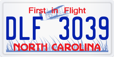 NC license plate DLF3039