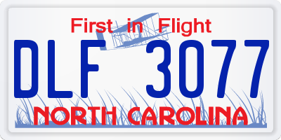 NC license plate DLF3077