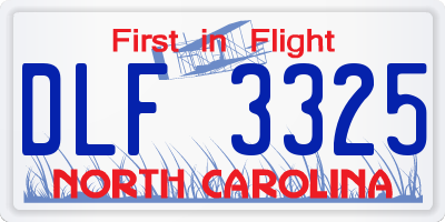 NC license plate DLF3325