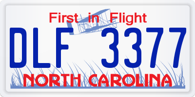 NC license plate DLF3377