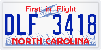 NC license plate DLF3418