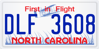 NC license plate DLF3608