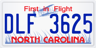 NC license plate DLF3625